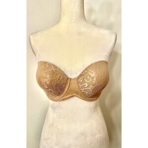 NWT Natori Calais Bra Multi-Way Strapless 36D Cafe Tan Nude Floral 174066